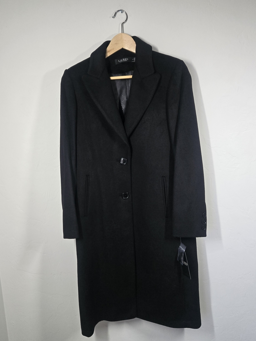 Lauren Ralph Lauren Black Wool Blend Long Coat